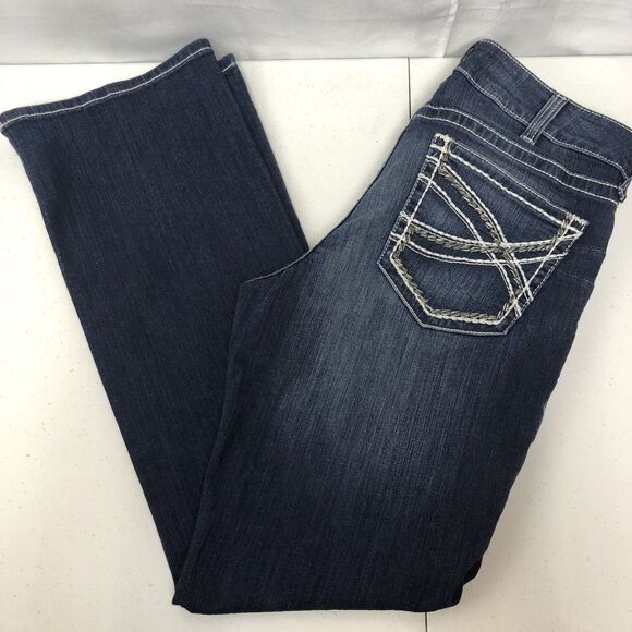 Ariat Denim - Ariat REAL Jeans Womens 33R Blue Mid Rise Entwined Boot Cut Marine 10017510 West